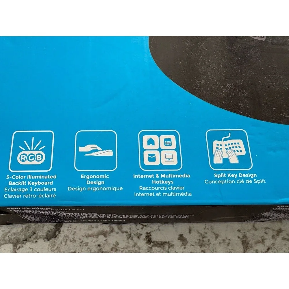 Adesso Tru-Form 150 3-Color Illuminated USB Ergonomic Keyboard AKB-150EB